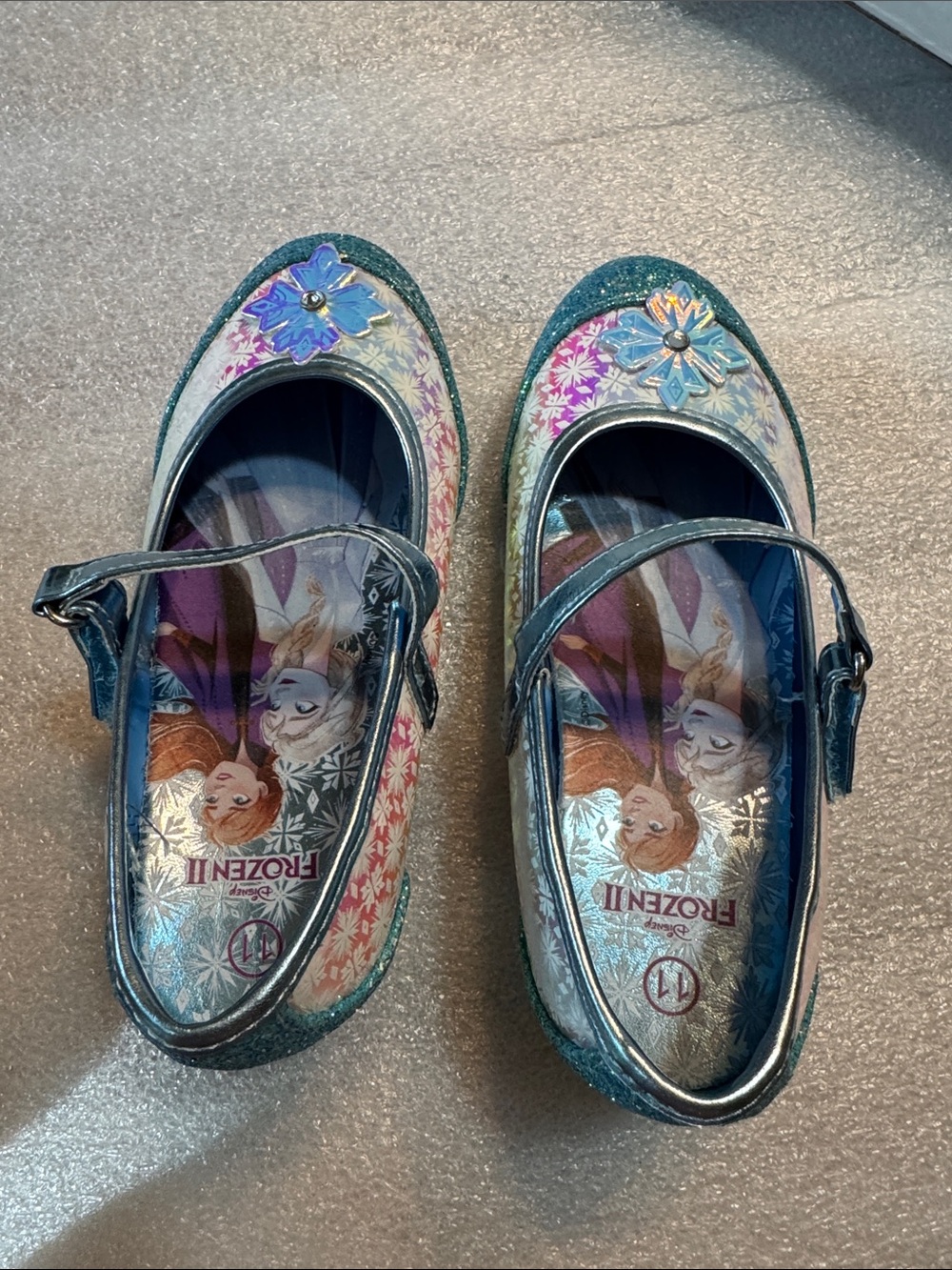 EUC Frozen II Anna Glitter Mary Jane Shoes for Kids - Teal/Purple Size 11 - Picture 6 of 8